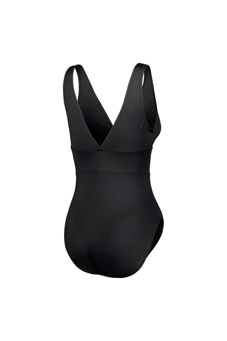 Women's Tommy Bahama Black San Francisco 49ers Palm Modern V-Neck One-Piece Swimsuit, Alternate, color, Black