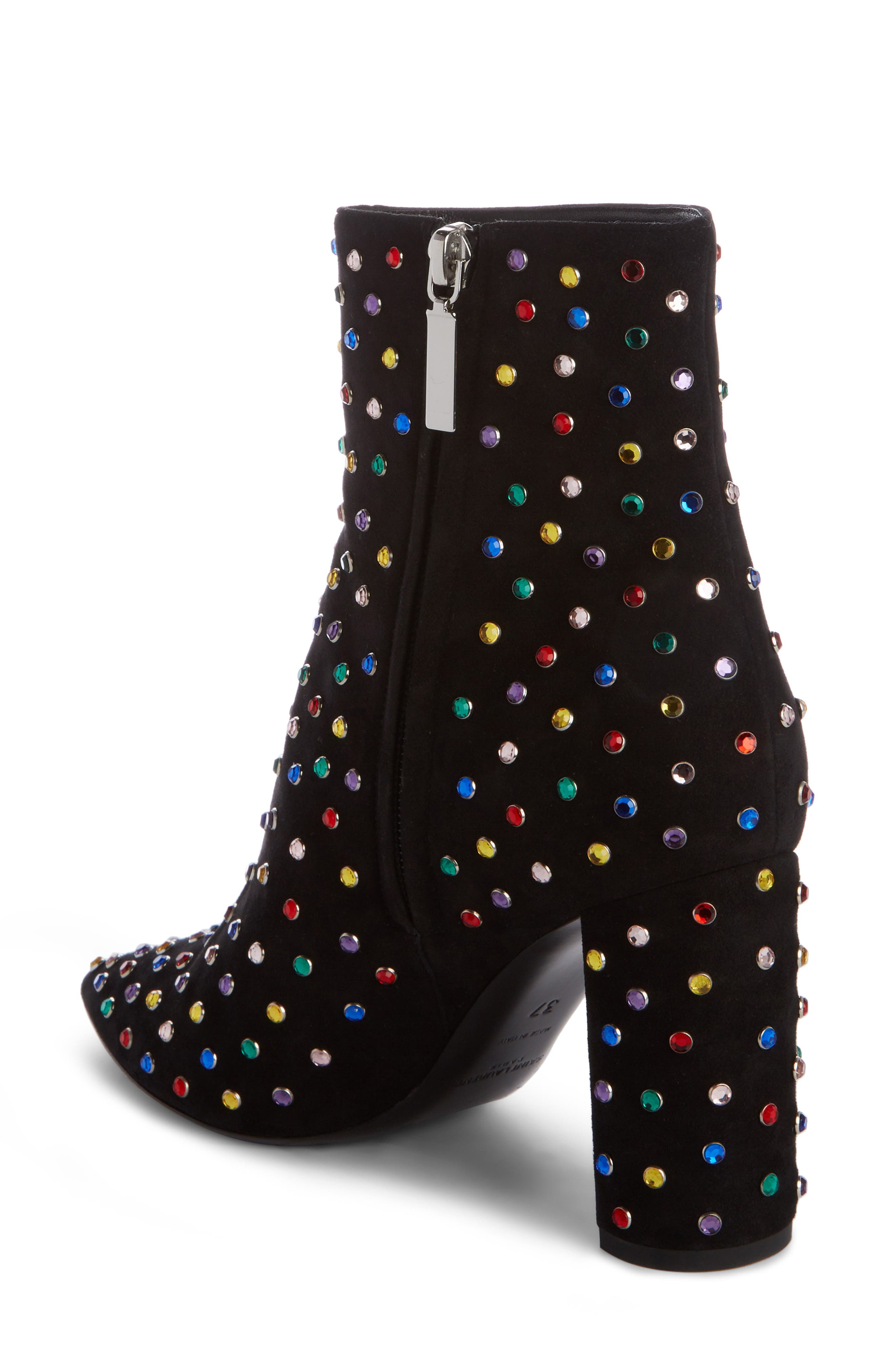 Betty Crystal Stud Pointy Toe Bootie, Alternate, color, BLACK
