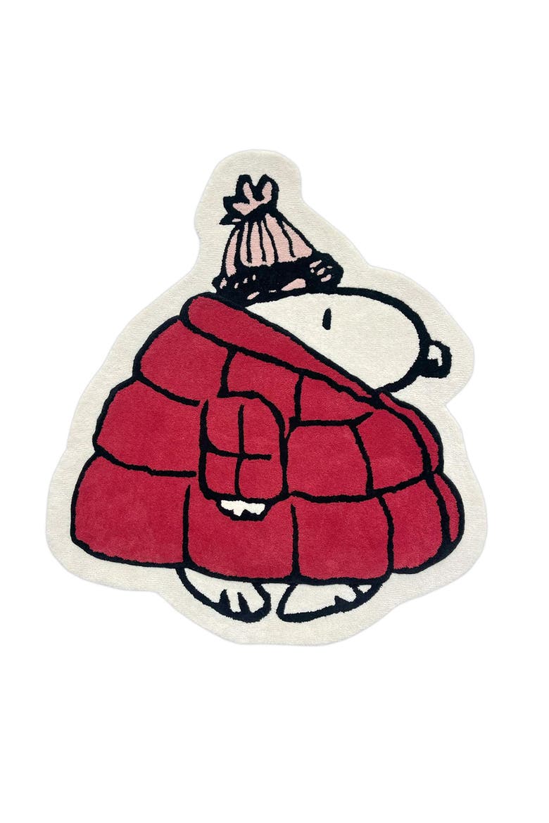Peanuts Puffer Jacket Rug, Main, color, Black / White / Red