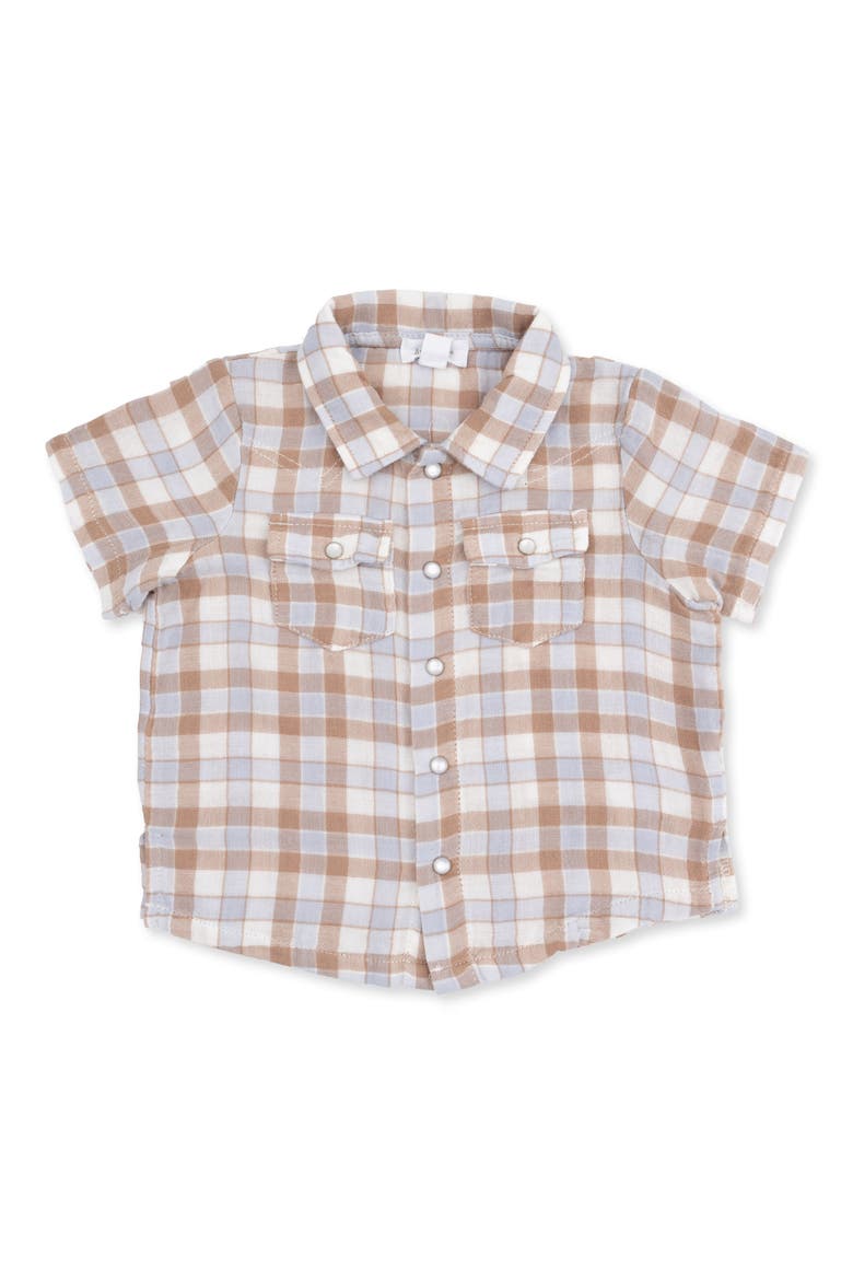 Kids' Western Plaid Organic Cotton Button-Up Shirt, Main, color, IVORY BLUE