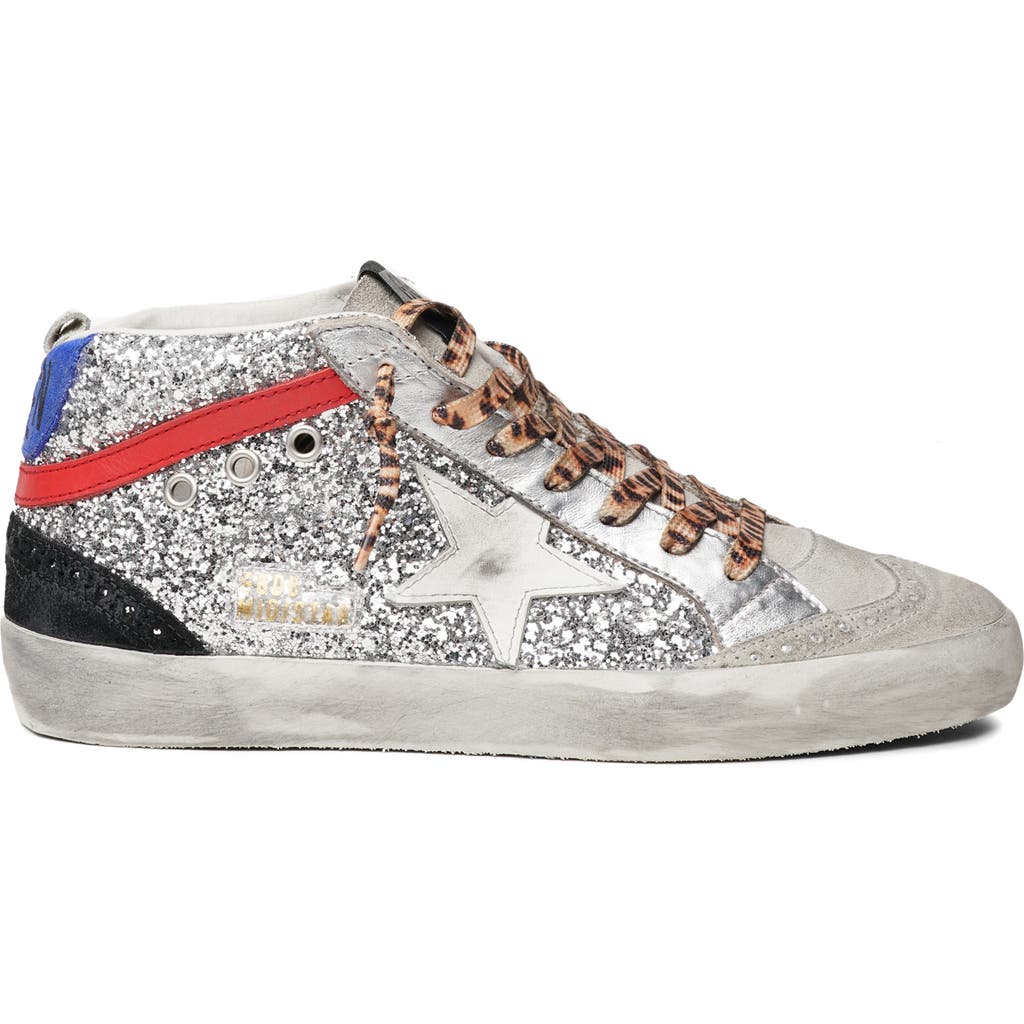 Golden Goose Mid Star Glitter Sneaker In Animal Print
