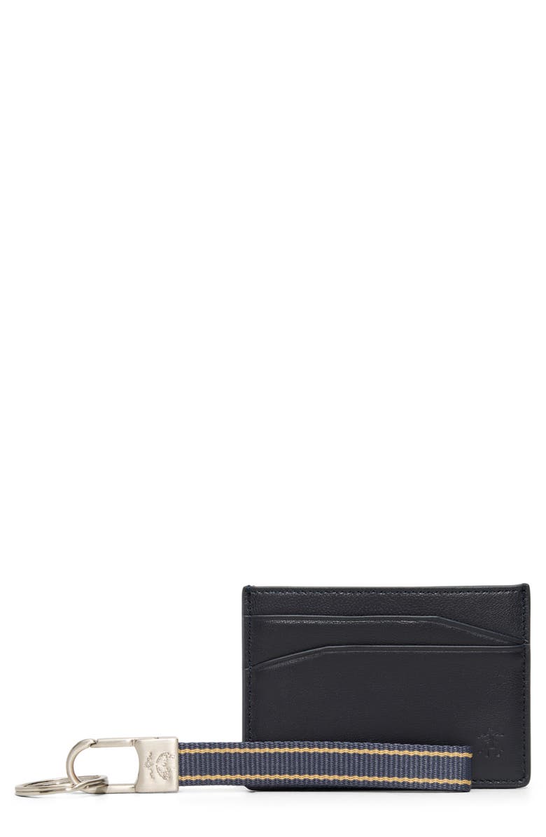 Brooks Brothers Leather Card Case & Key Chain Gift Set, Main, color, Navy