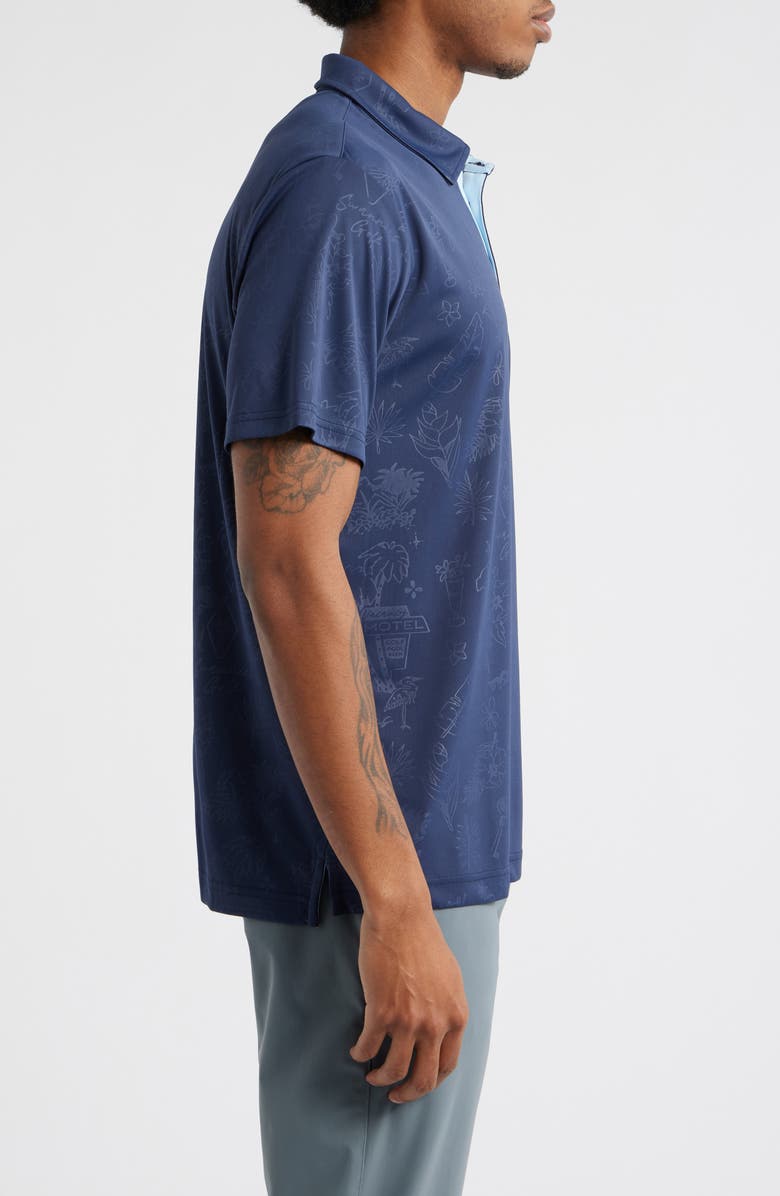 Swannies Clubhouse Icon Print Performance Golf Polo, Alternate, color, Navy