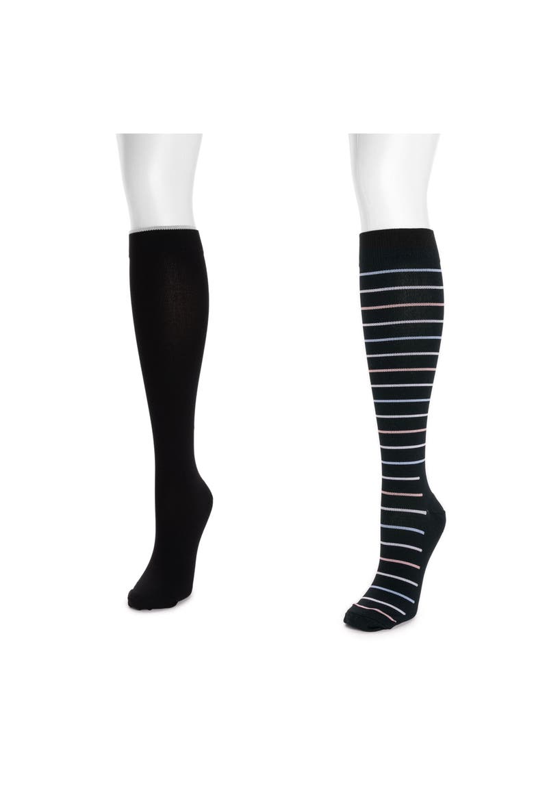 Nylon Blend Compression Socks 2 Pair Pack, Alternate, color, Ebony/Pastel