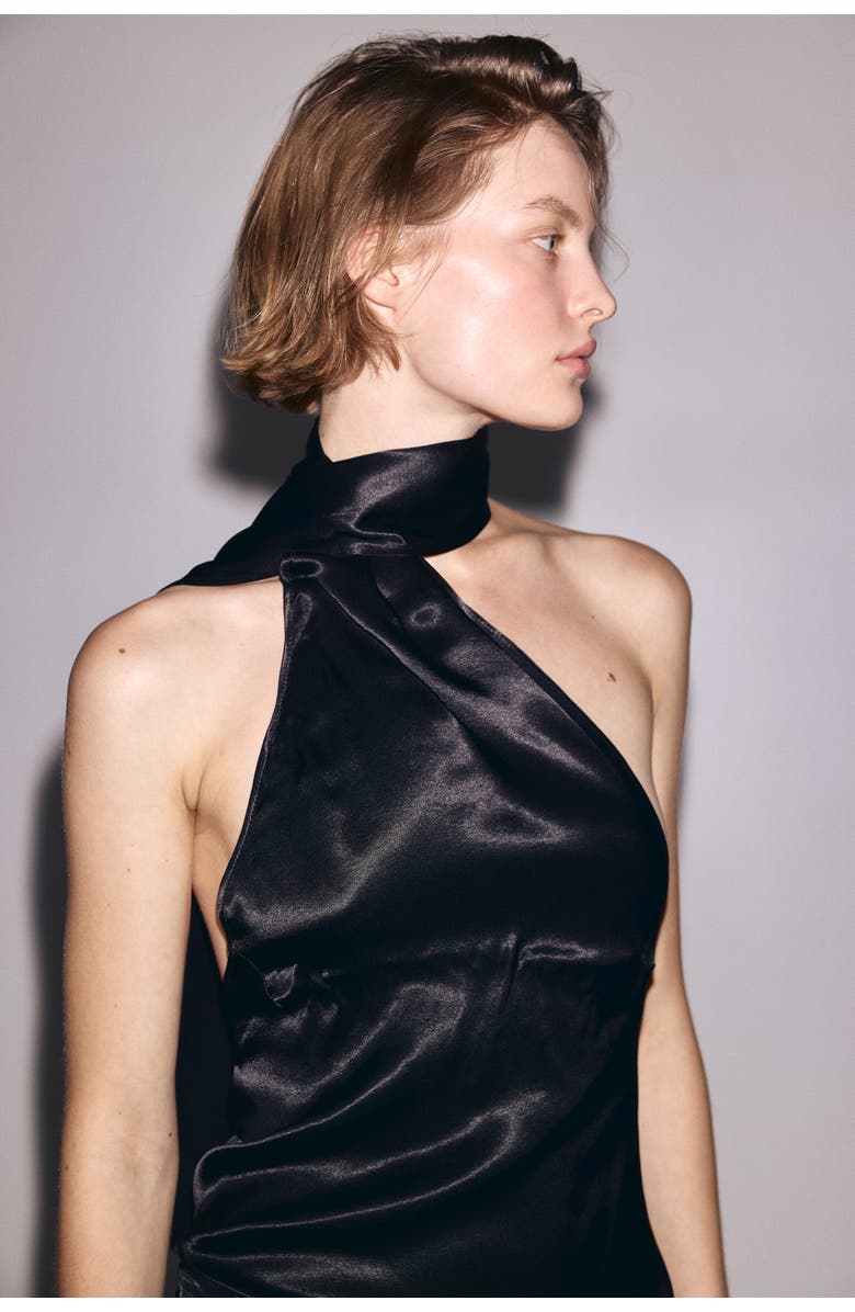 H&M Sleeveless Scarf-detail Dress, Alternate, color, Black