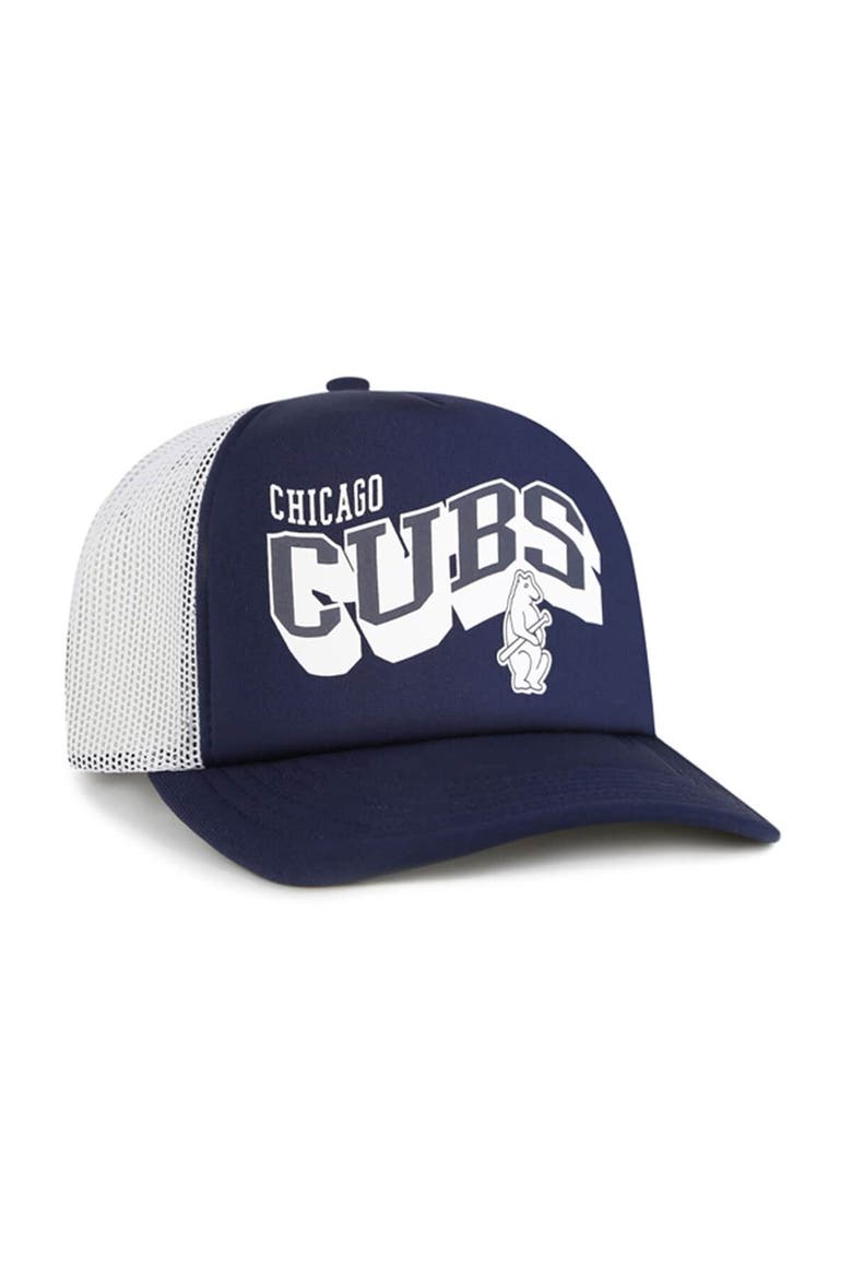 Men's '47 Navy Chicago Cubs Meander Foam Trucker Snapback Hat, Alternate, color, Navy