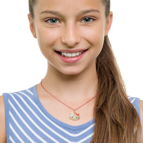Hello Kitty Pave Pendant Necklace With Neon Red Chain, 16"+ 3" In Multi
