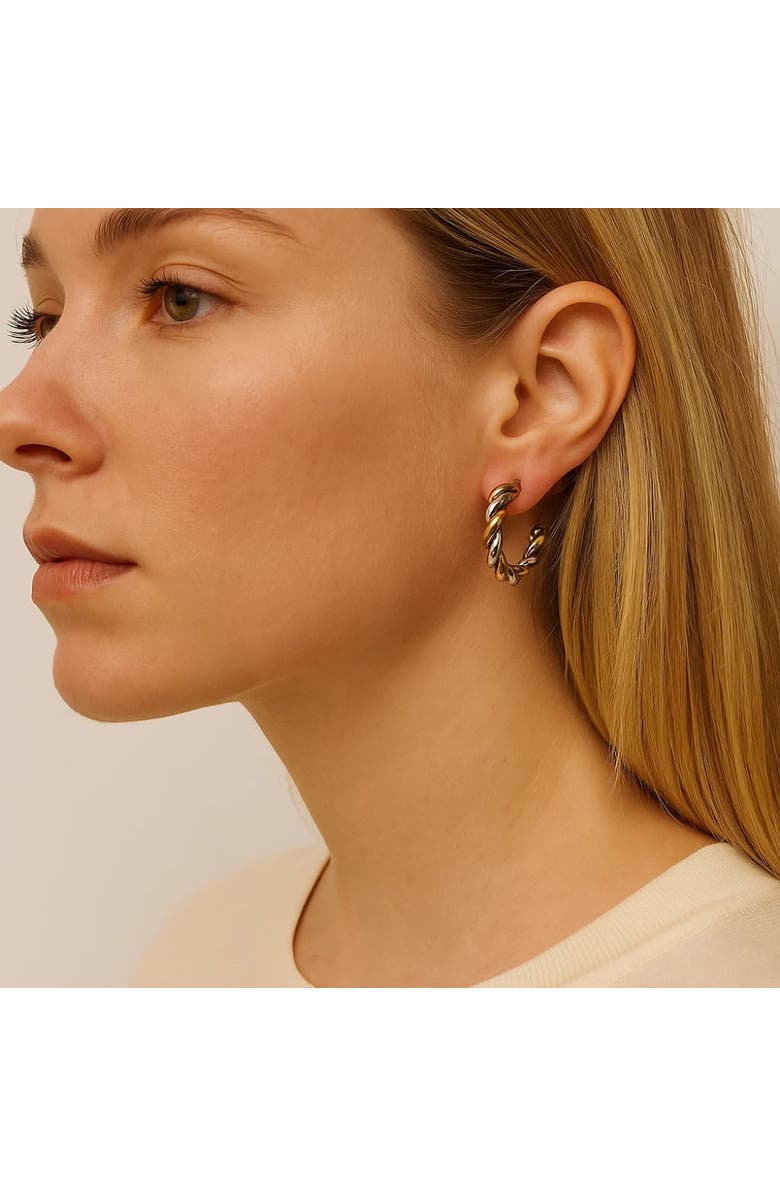 Hollywood Sensation Gilded Twist Mixed Metal Two-Tone Hoop Earrings, Alternate, color, Gold/ Silver