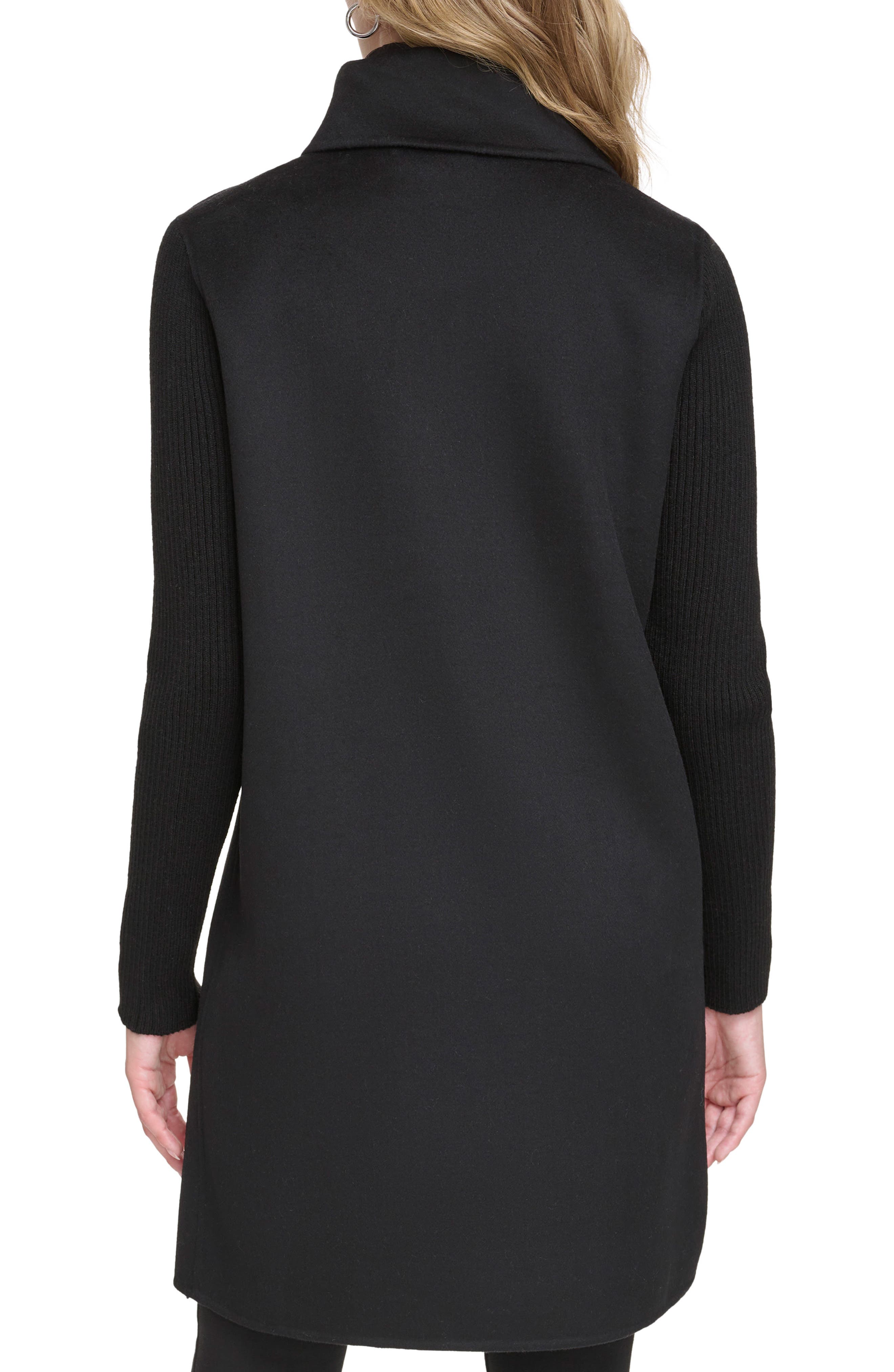 Rib Sleeve Mixed Media Coat - image 2