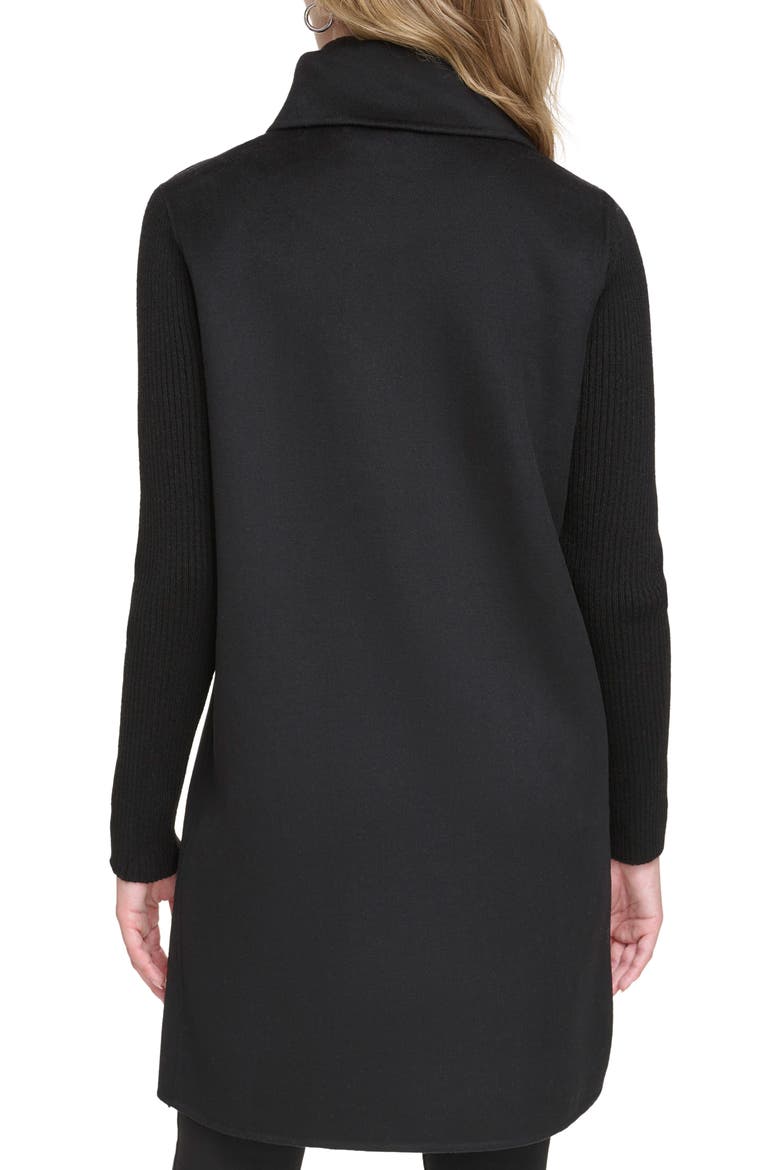 Rib Sleeve Mixed Media Coat, Alternate, color, BLACK