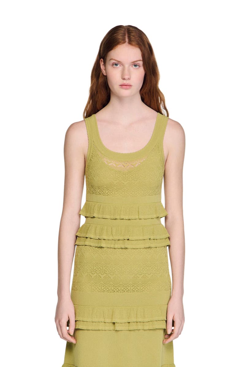 SANDRO Ruffled knit maxi dress, Alternate, color, Green