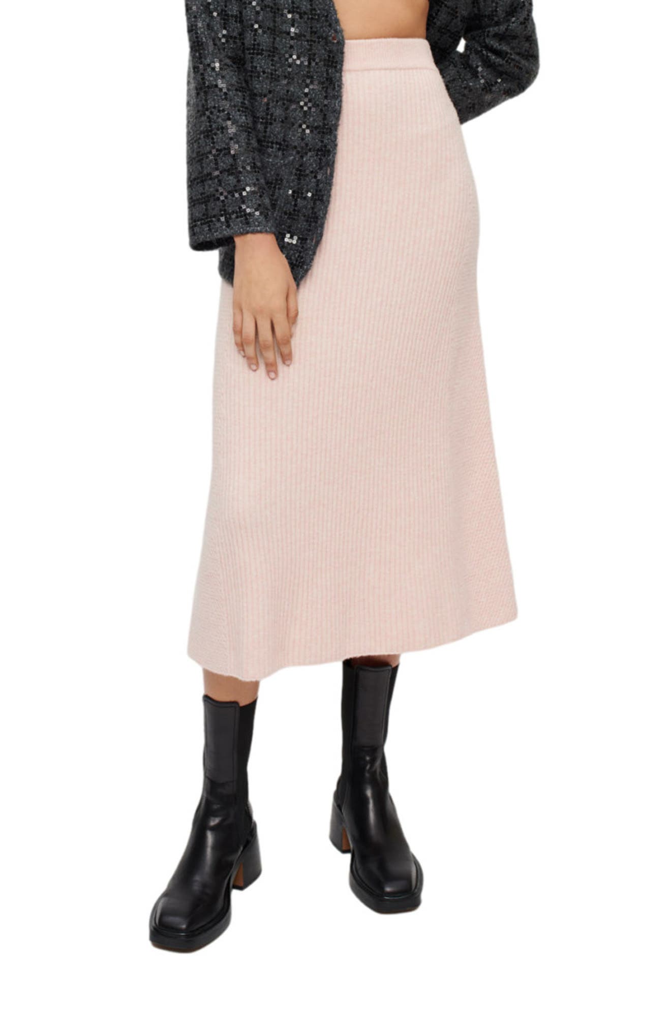 maje Jandana Rib Knit A-Line Skirt