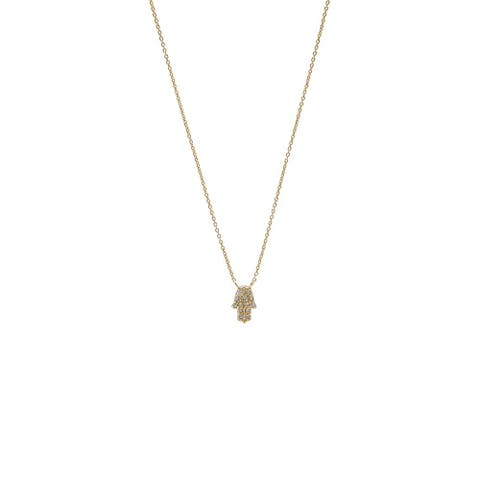 Diamond Pave Hamsa Pendant Necklace 14K