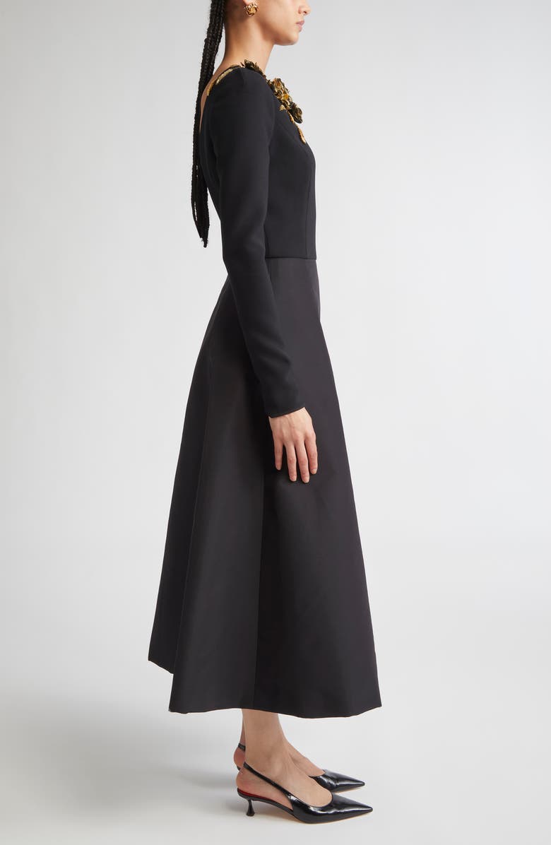 Carolina Herrera Floral Embellished Long Sleeve Midi Dress, Alternate, color, Black Multi