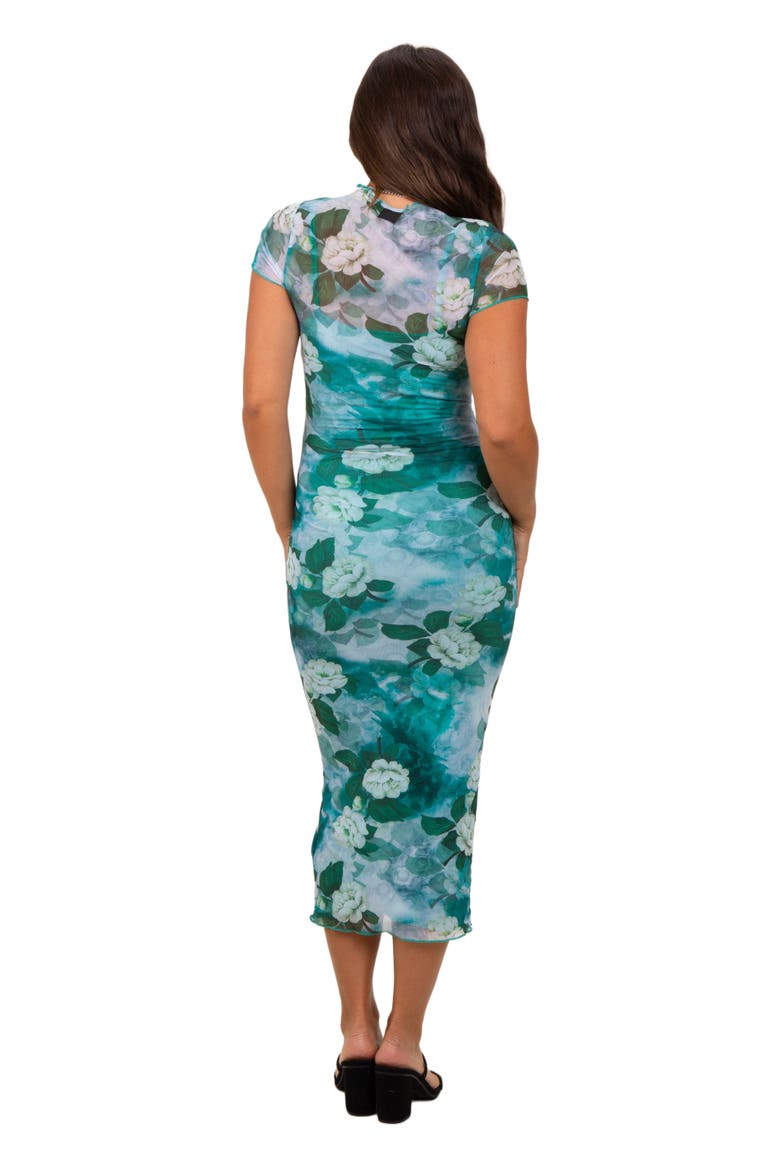 Floral Mesh Overlay Fitted Maxi Dress, Alternate, color, Green