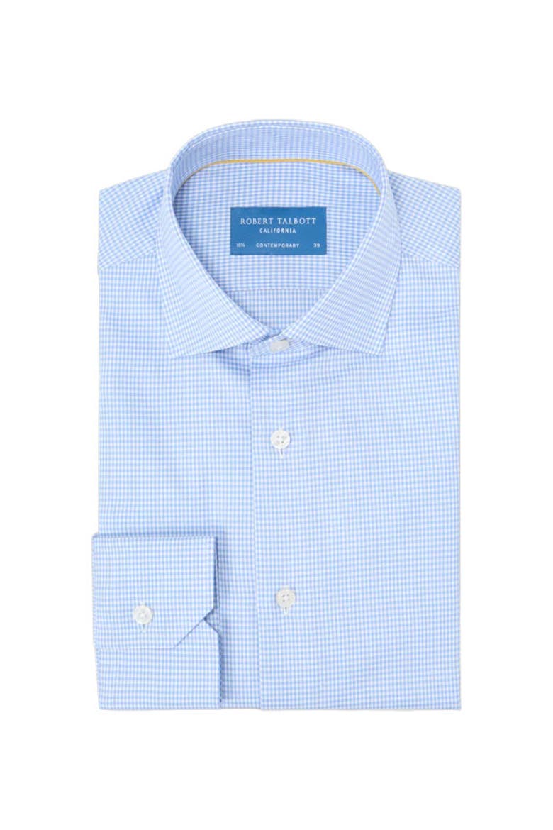 Reynolds Mini Check Shirt in Contemporary Fit, Main, color, Blue