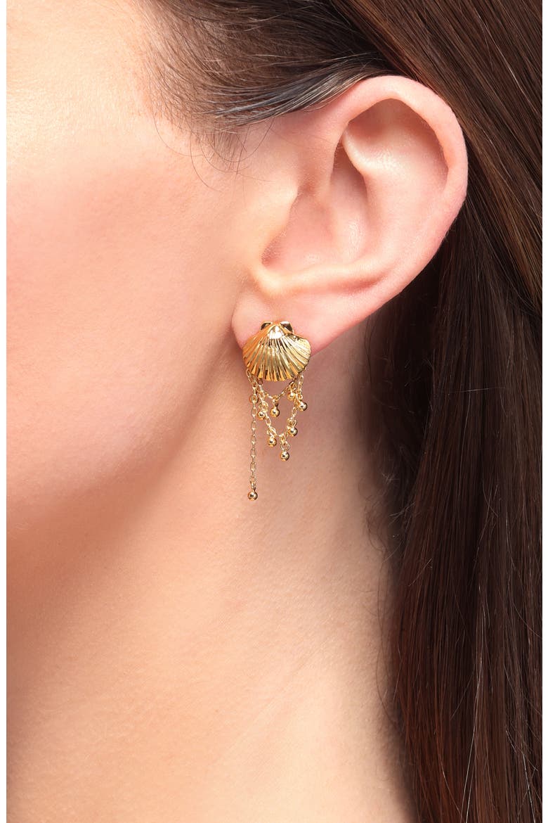 Shell Stacked Chain Stud Earrings, Alternate, color, ANTIQUE GOLD