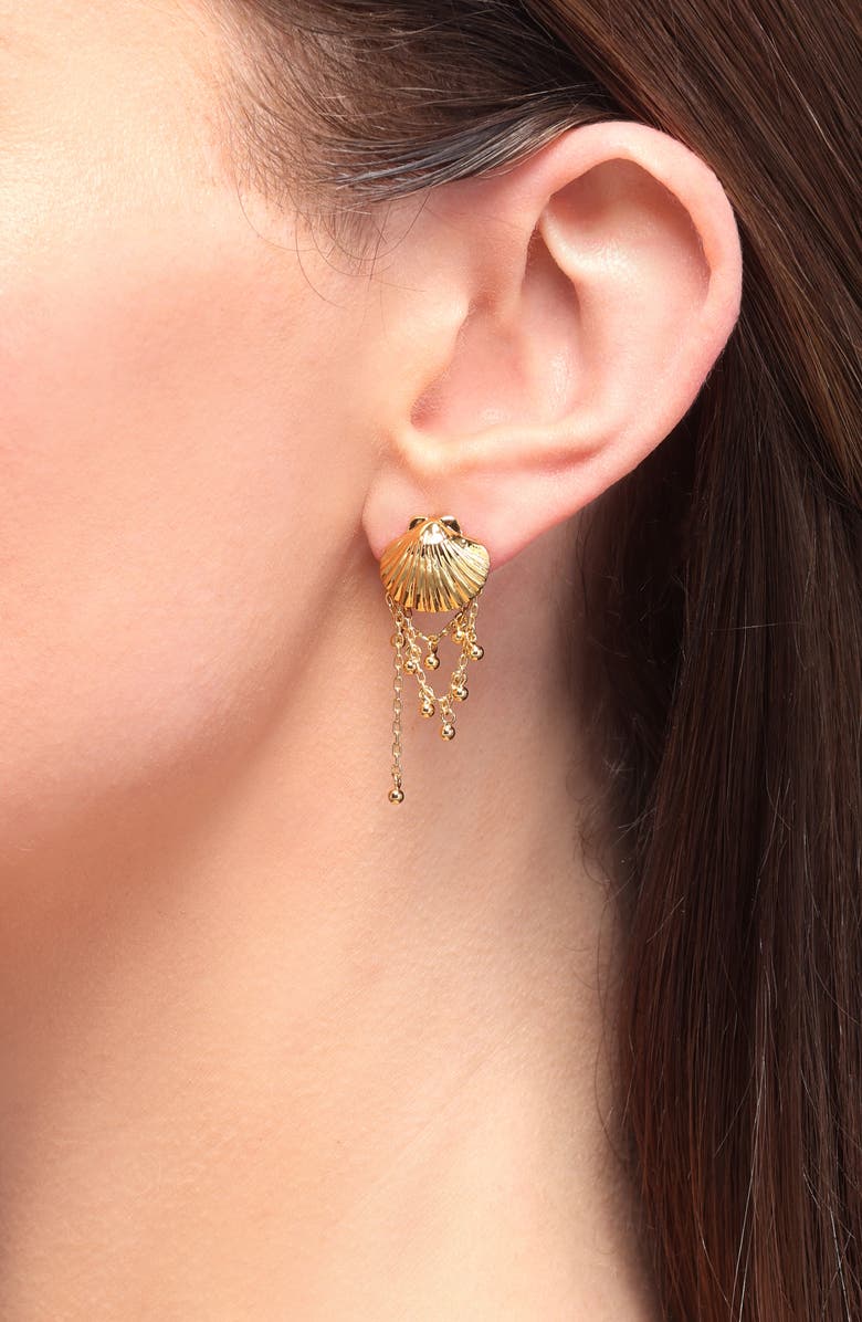 Madewell Shell Stacked Chain Stud Earrings, Alternate, color, Antique Gold