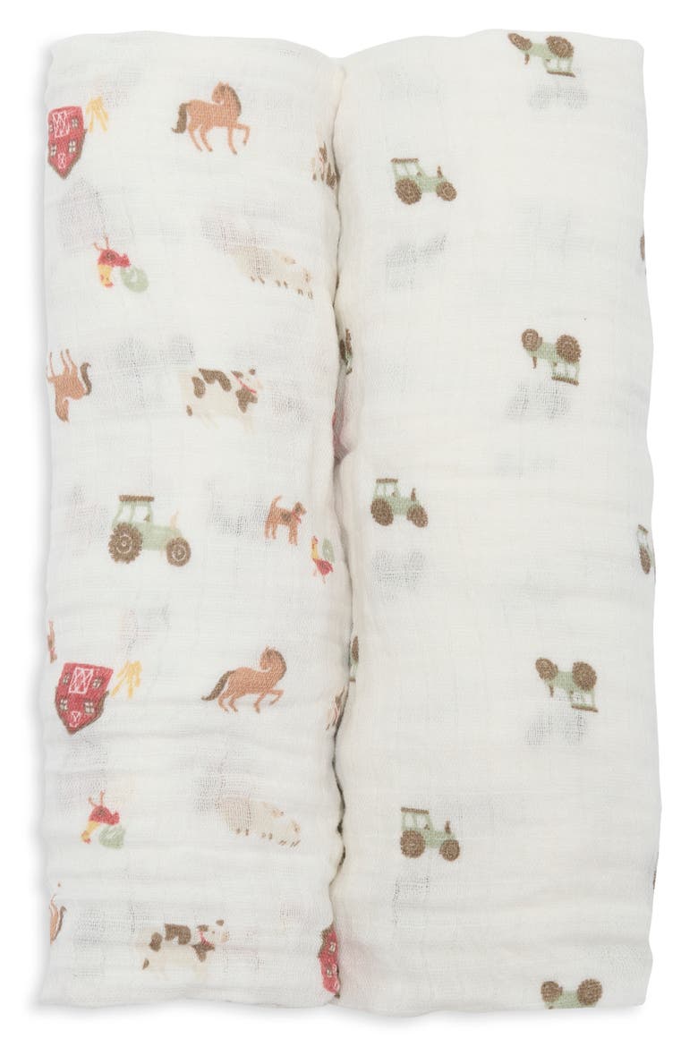 2-Pack Cotton Muslin Blankets, Main, color, FARM