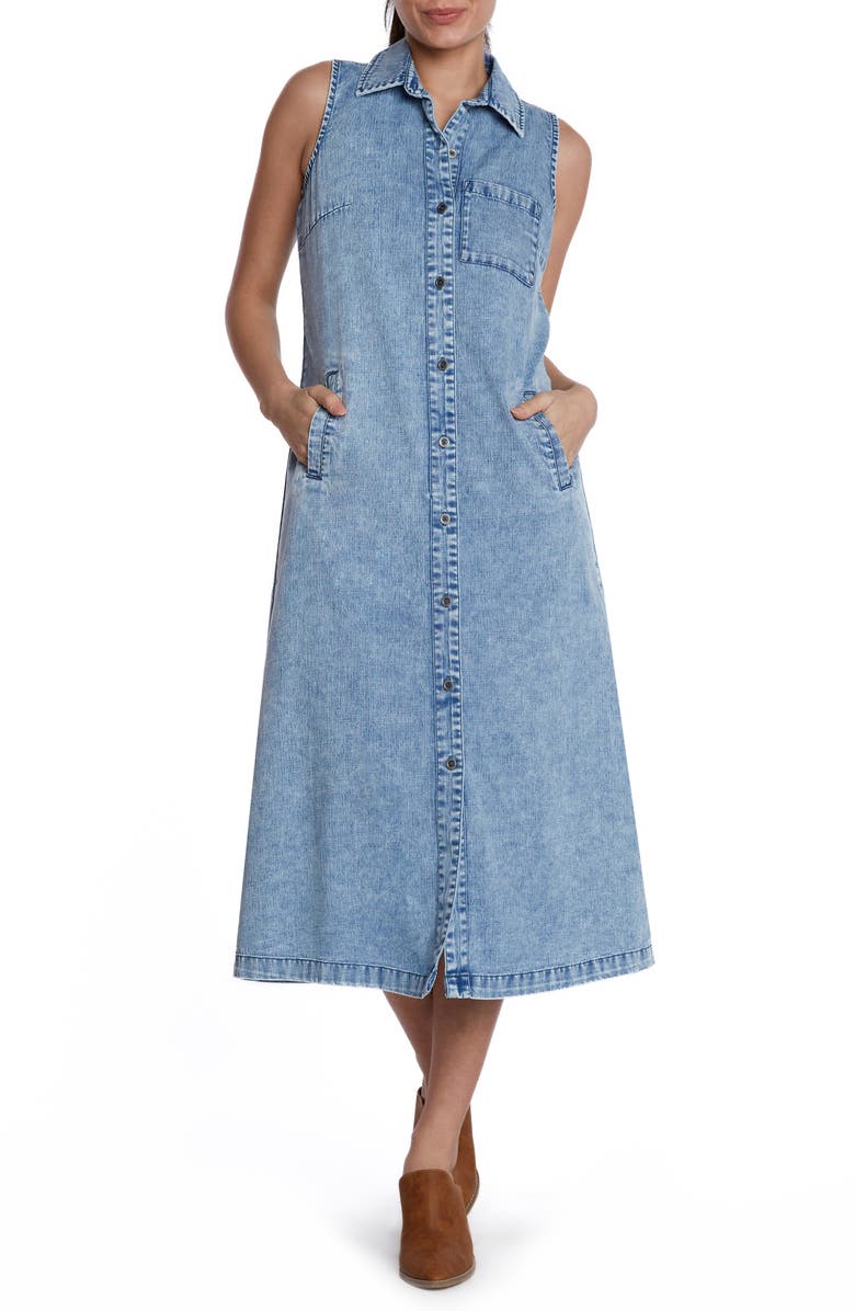 Wash Lab Denim Sleeveless Denim Shirtdress, Main, color, Frost Blue