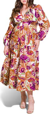 FLYING TOMATO Long Sleeve Tiered Maxi Dress