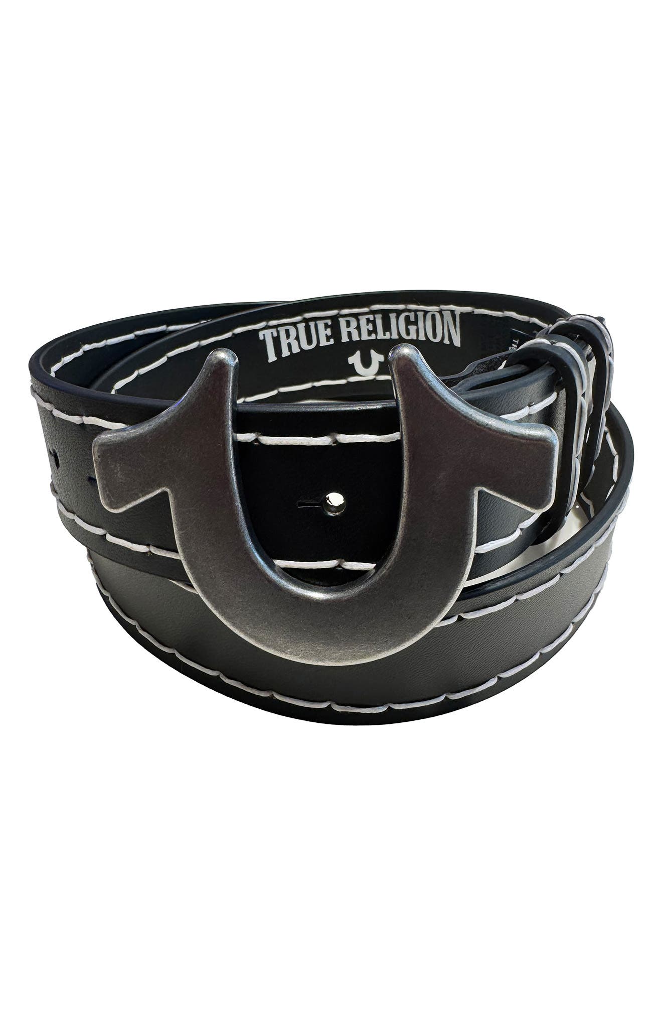 True Religion Lucky Break Horseshoe Buckle Leather Belt