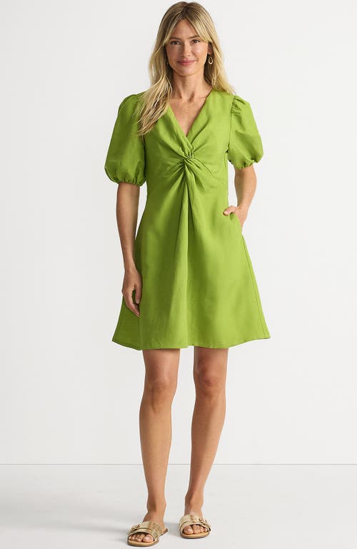 Lands' End Linen Above The Knee Puff Sleeve Dress In Green