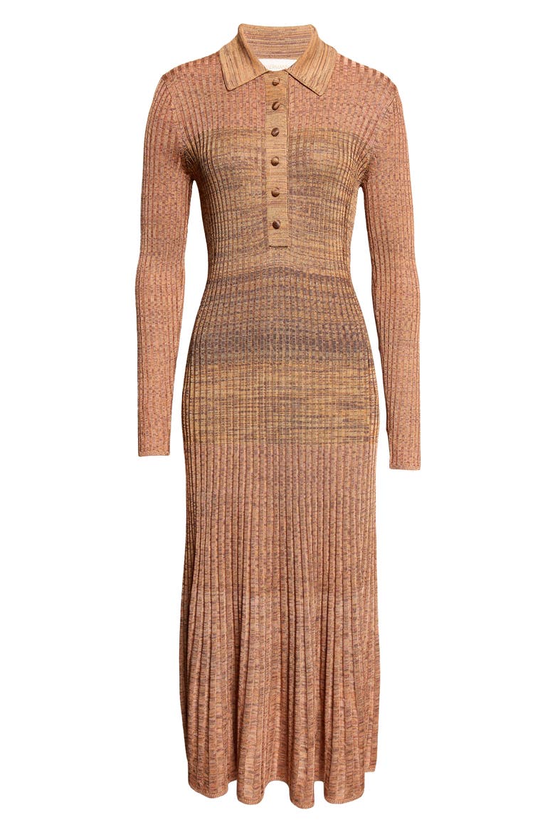 Mouliné Rib Polo Sweater Dress, Main, color, CHOCOLATE MULTI