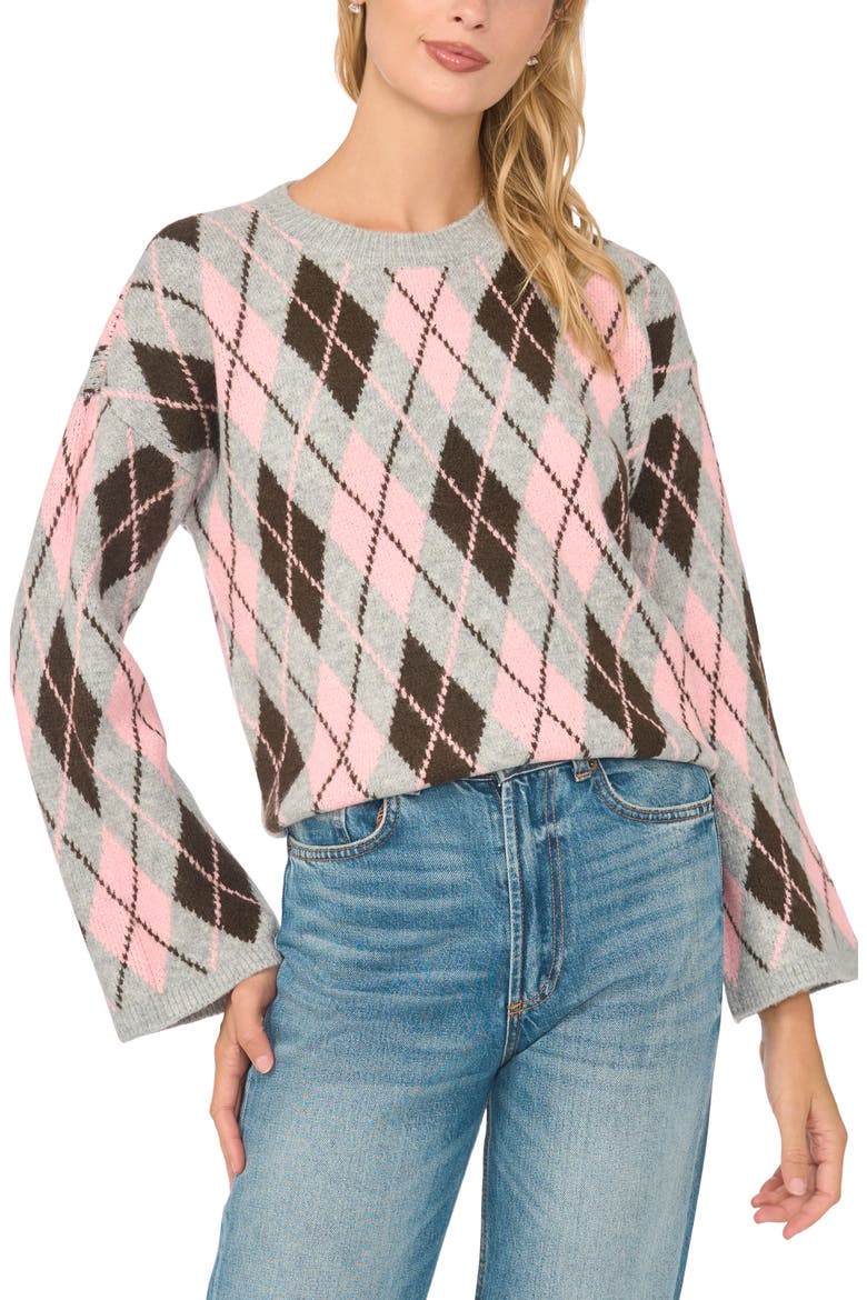 Argyle Crewneck Sweater, Main, color, LIGHT HEATHER GREY