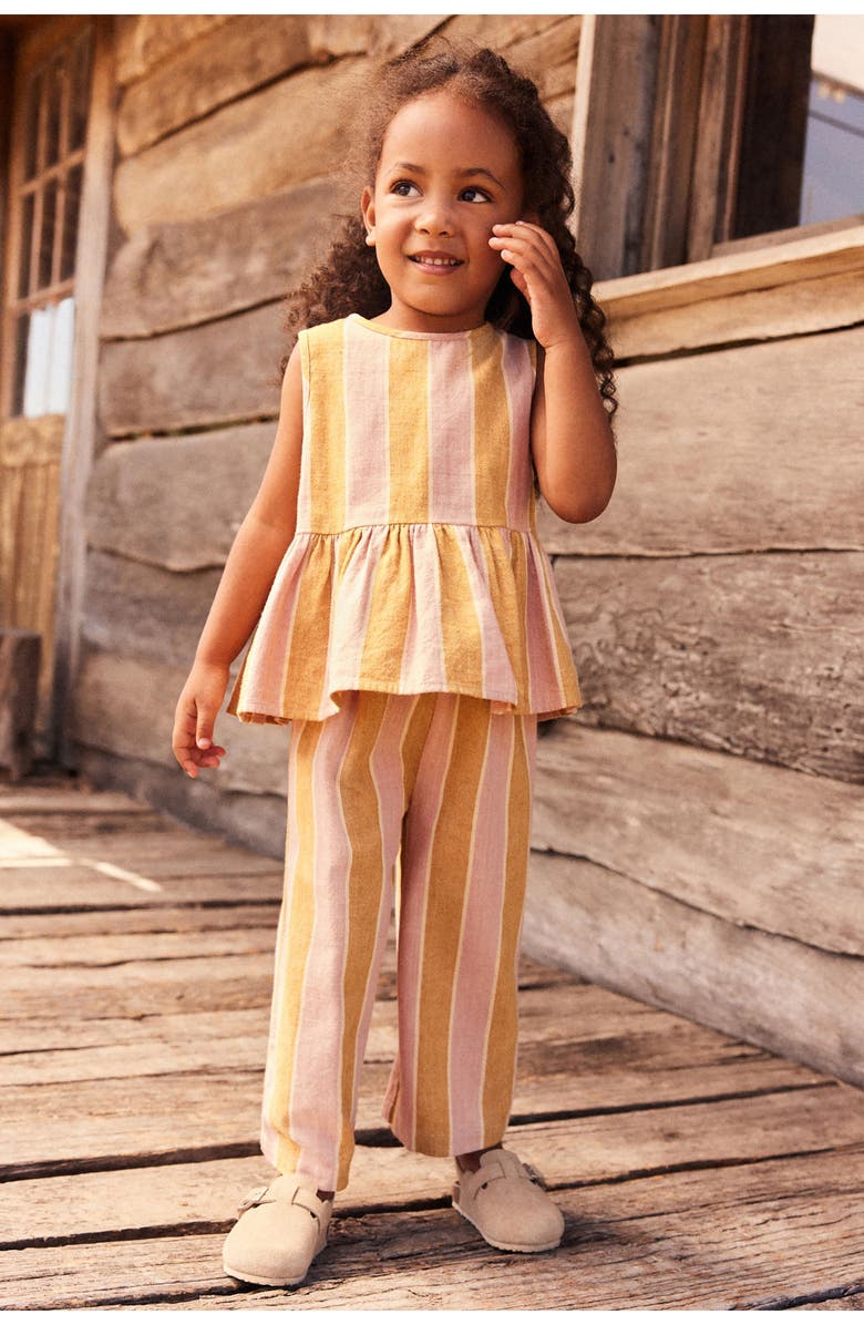NEXT Kids' Stripe Sleeveless Cotton & Linen Peplum Top & Pants Set, Alternate, color, 