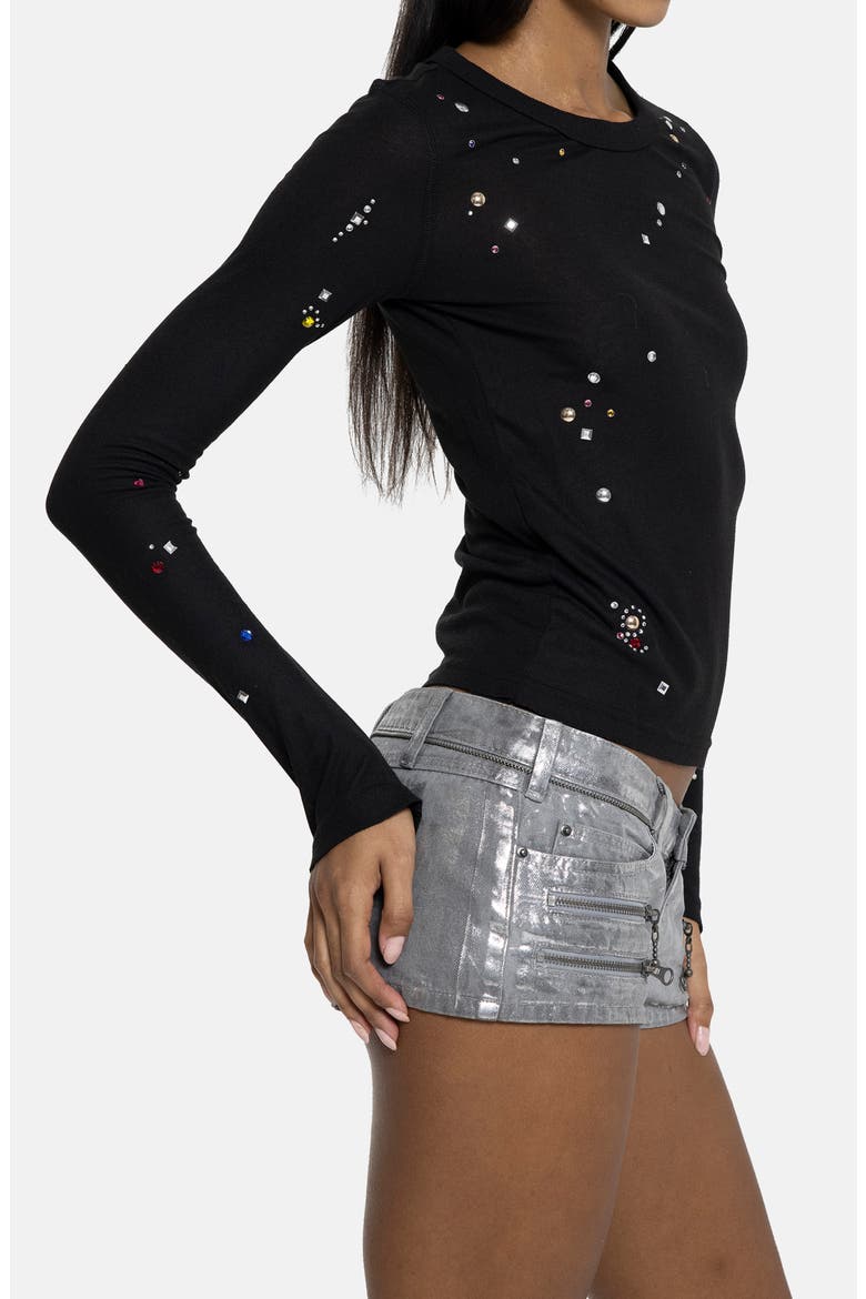 Studded Long Sleeve Knit T-Shirt, Alternate, color, BLACK