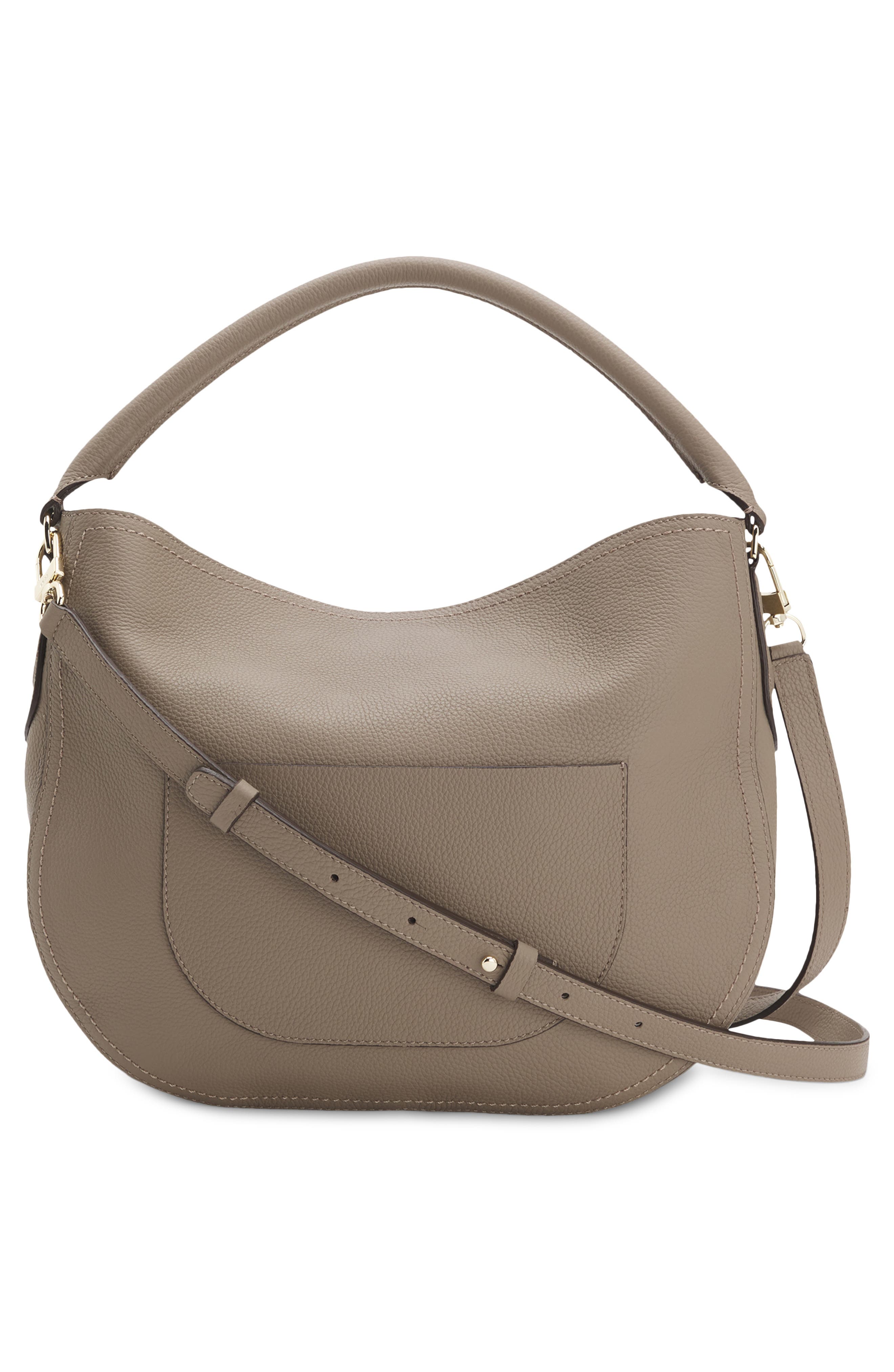 HUGO Lenah Leather Shoulder Bag, Alternate, color, Open Brown