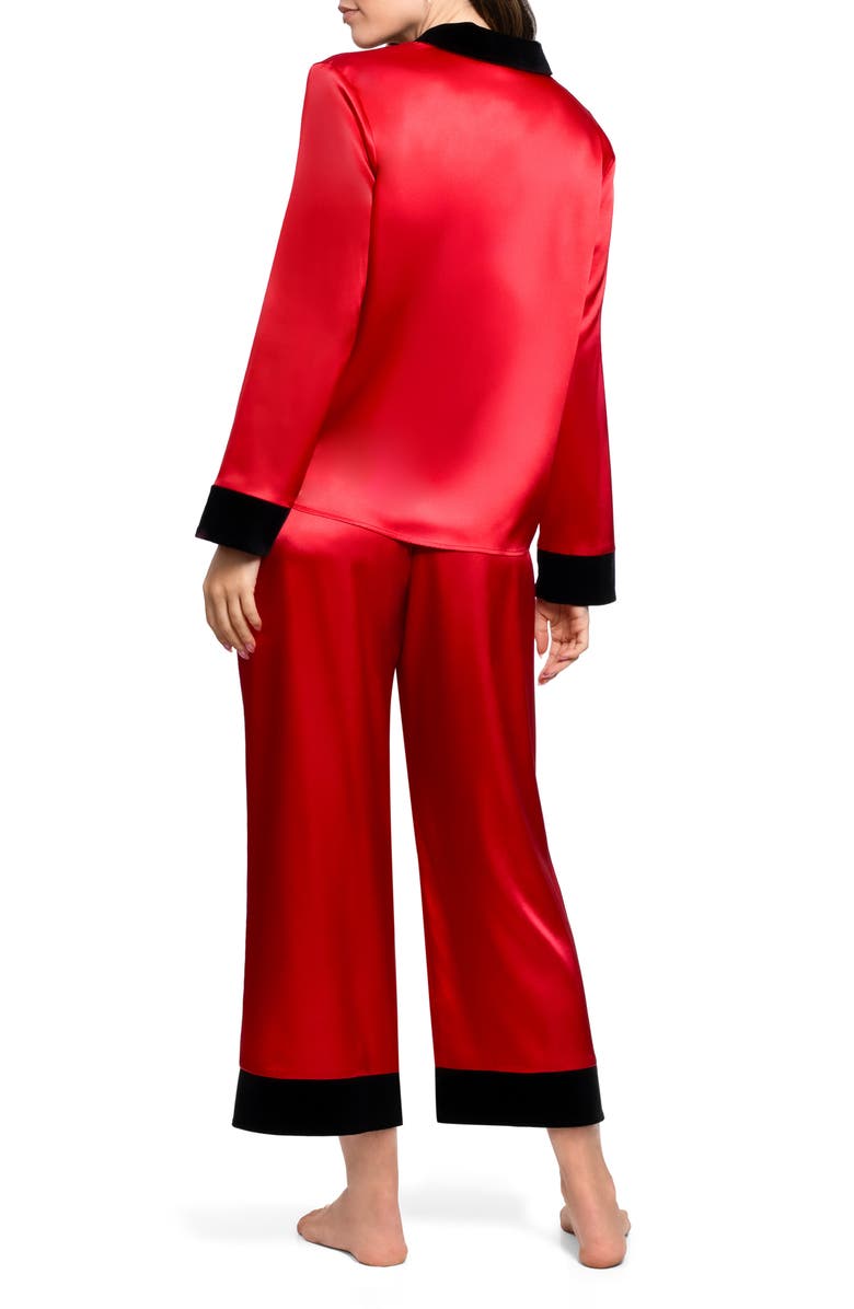 In Bloom by Jonquil Josie Velvet Trim Satin Crop Pajamas, Alternate, color, Red