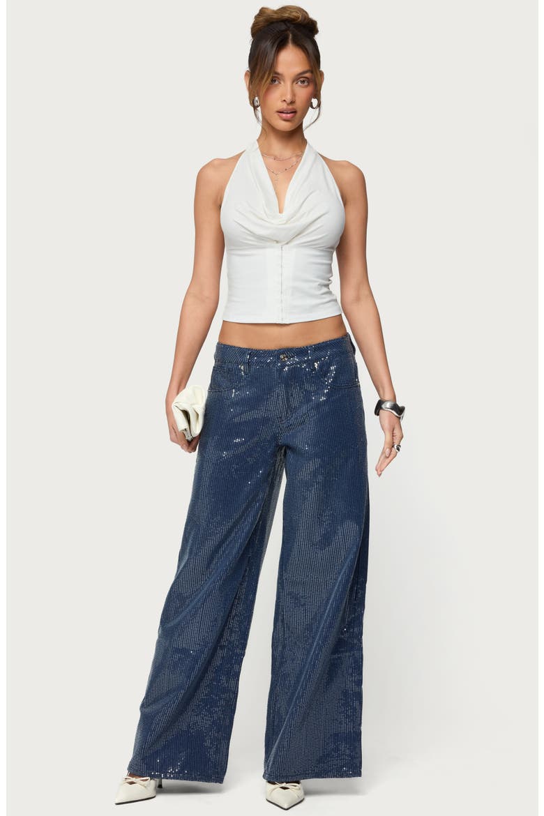 Mirella Sequin Wide Leg Jeans, Alternate, color, DARK-BLUE