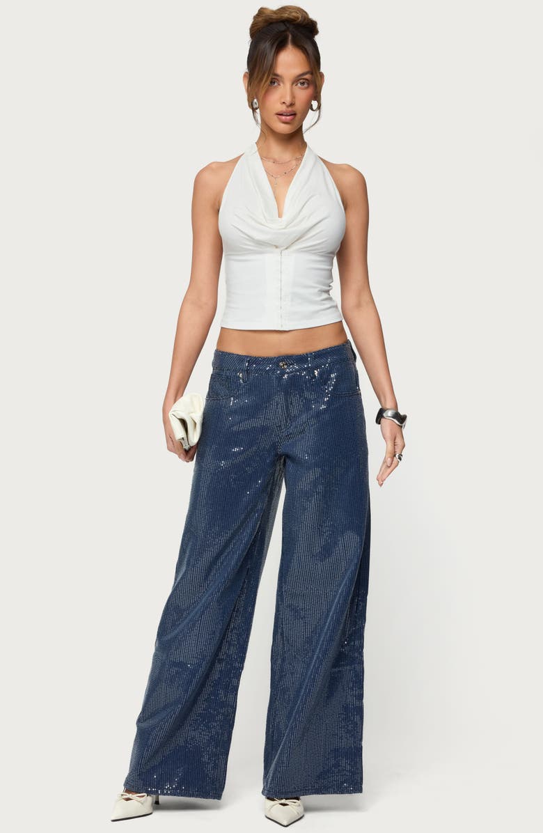 EDIKTED Mirella Sequin Wide Leg Jeans, Alternate, color, 