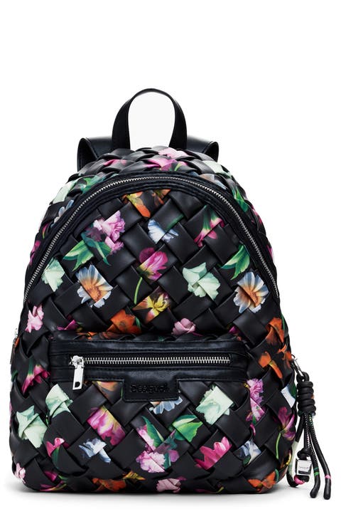 Mini Floral Woven Faux Leather Backpack