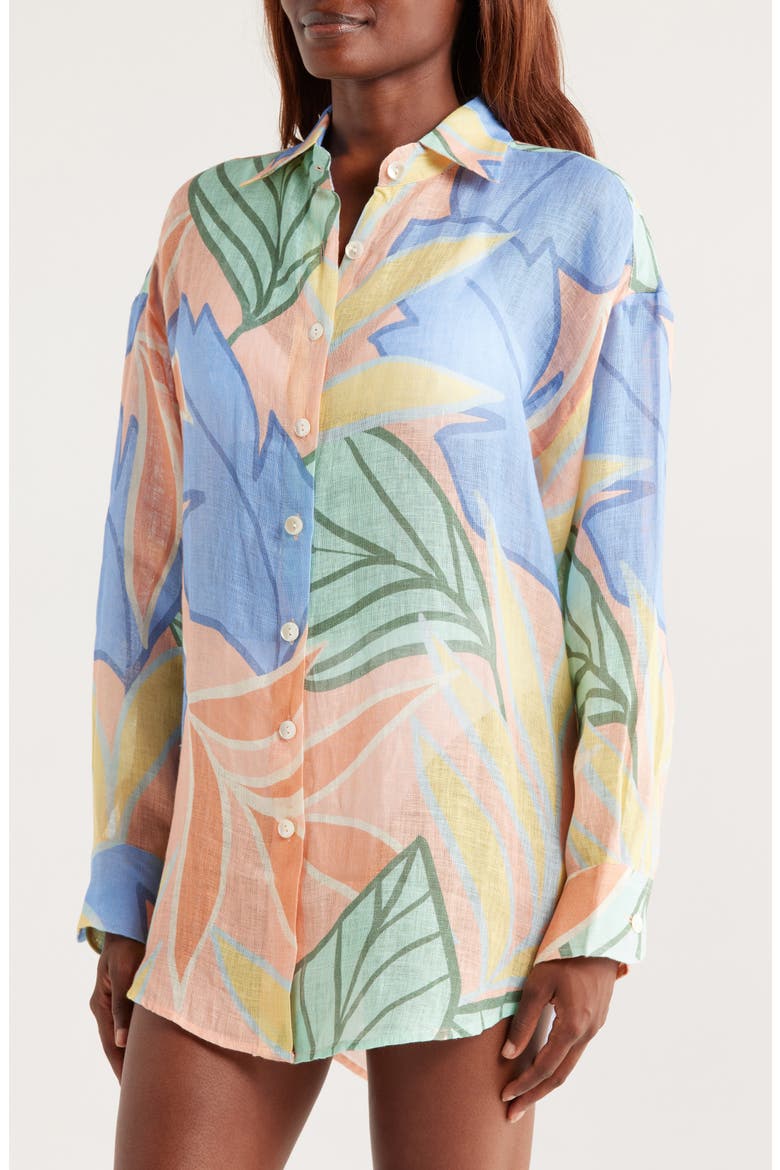 Playa Oversize Linen Cover-Up Shirt, Alternate, color, RTJ