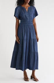 Tommy Hilfiger Chambray Short Sleeve Maxi Dress