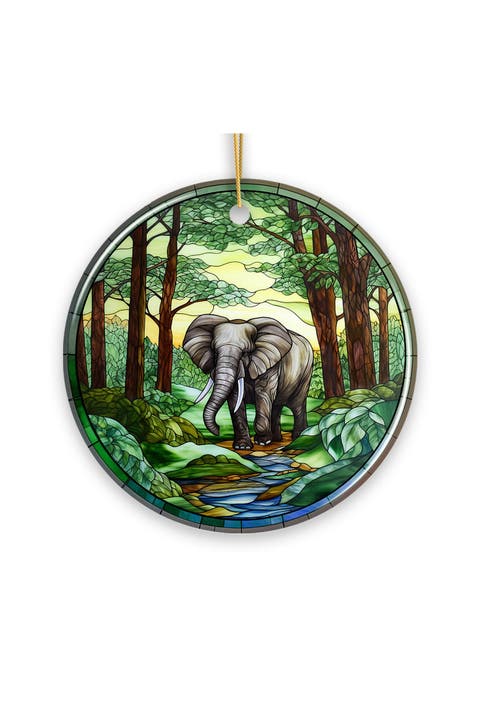 Gentle Giants Elephant Stained Glass Style Ornament