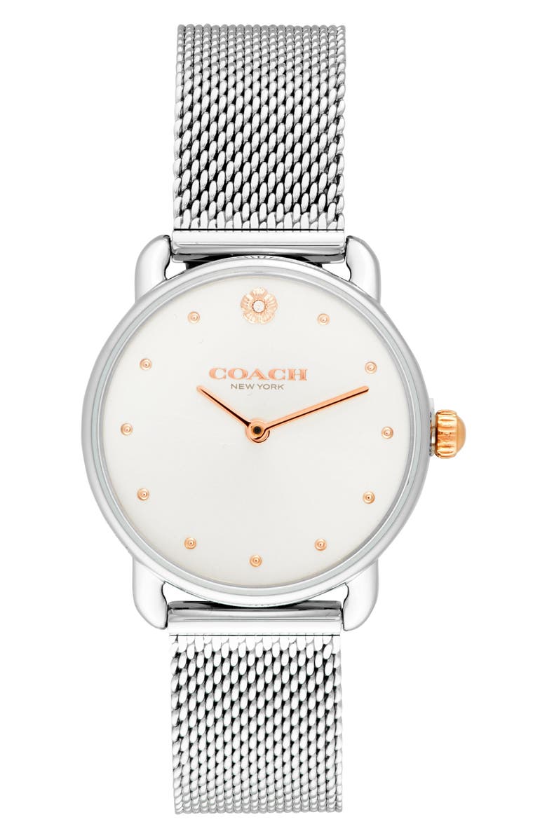 COACH Elliot Mesh Strap Watch, 28mm, Main, color, Silver White