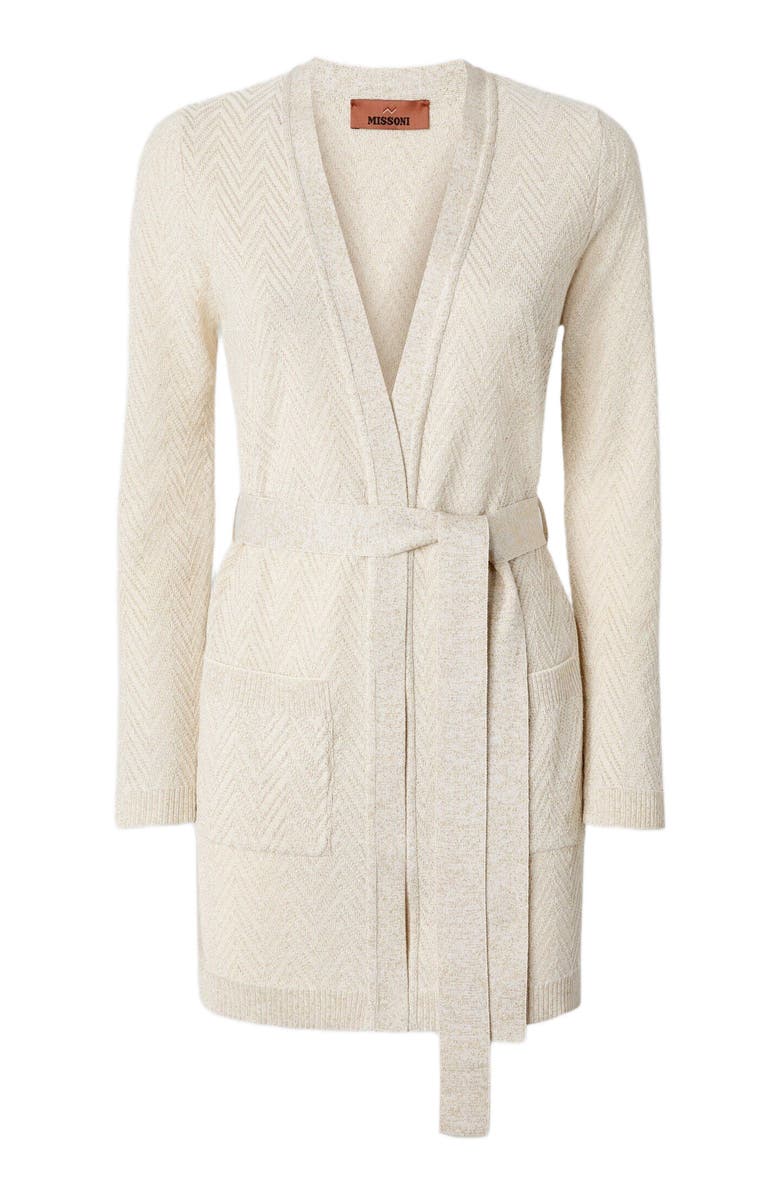 Missoni Chevron Pattern Belted Cardigan, Alternate, color, Beige