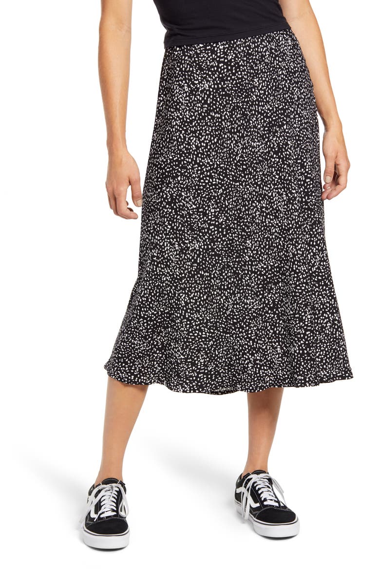 Print Midi Skirt, Main, color, BLACK WHITE DOT