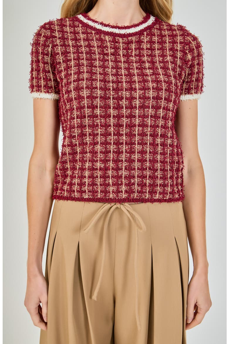 Check Tweed Sweater, Main, color, MERLOT MULTI