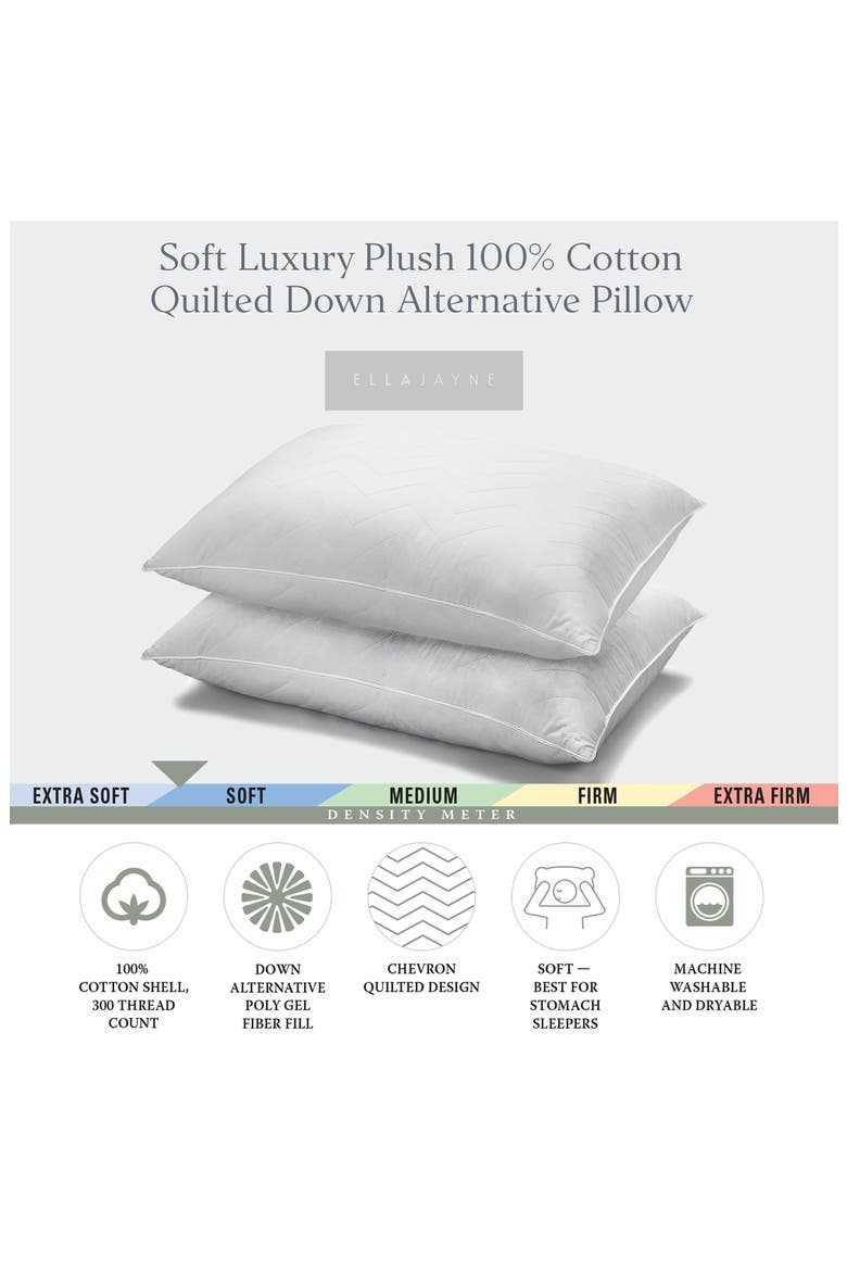 Set of 2 Cotton Quilted Chevron Pillows, Alternate, color, WHITE