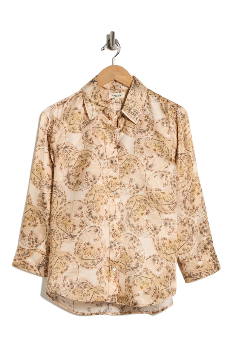 Dani Silk Button-Up Shirt, Alternate, color, VINTAGE WHITE MULTI PARASOL