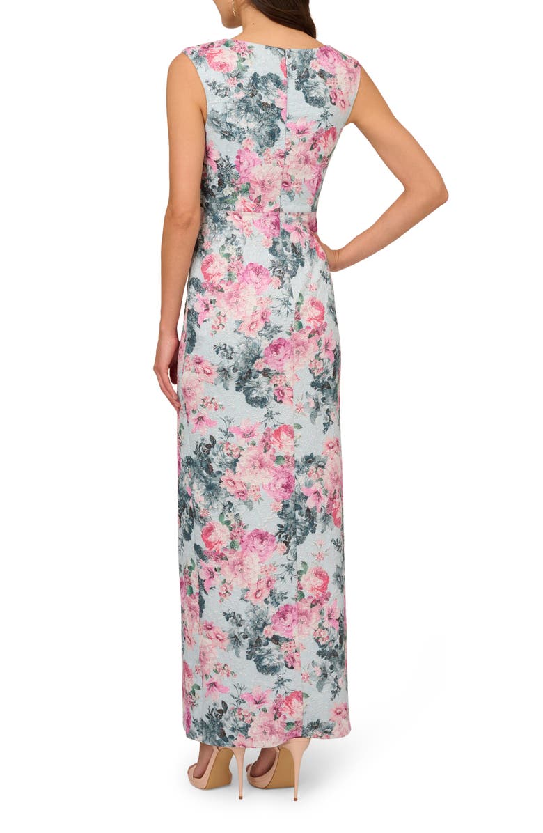 Adrianna Papell Floral Jacquard Metallic Sleeveless Gown, Alternate, color, 