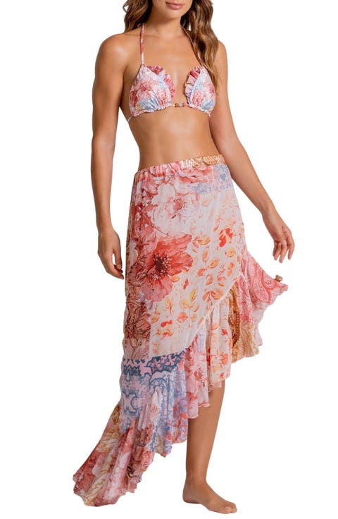 Ruffle Print Cover-Up Midi Skirt