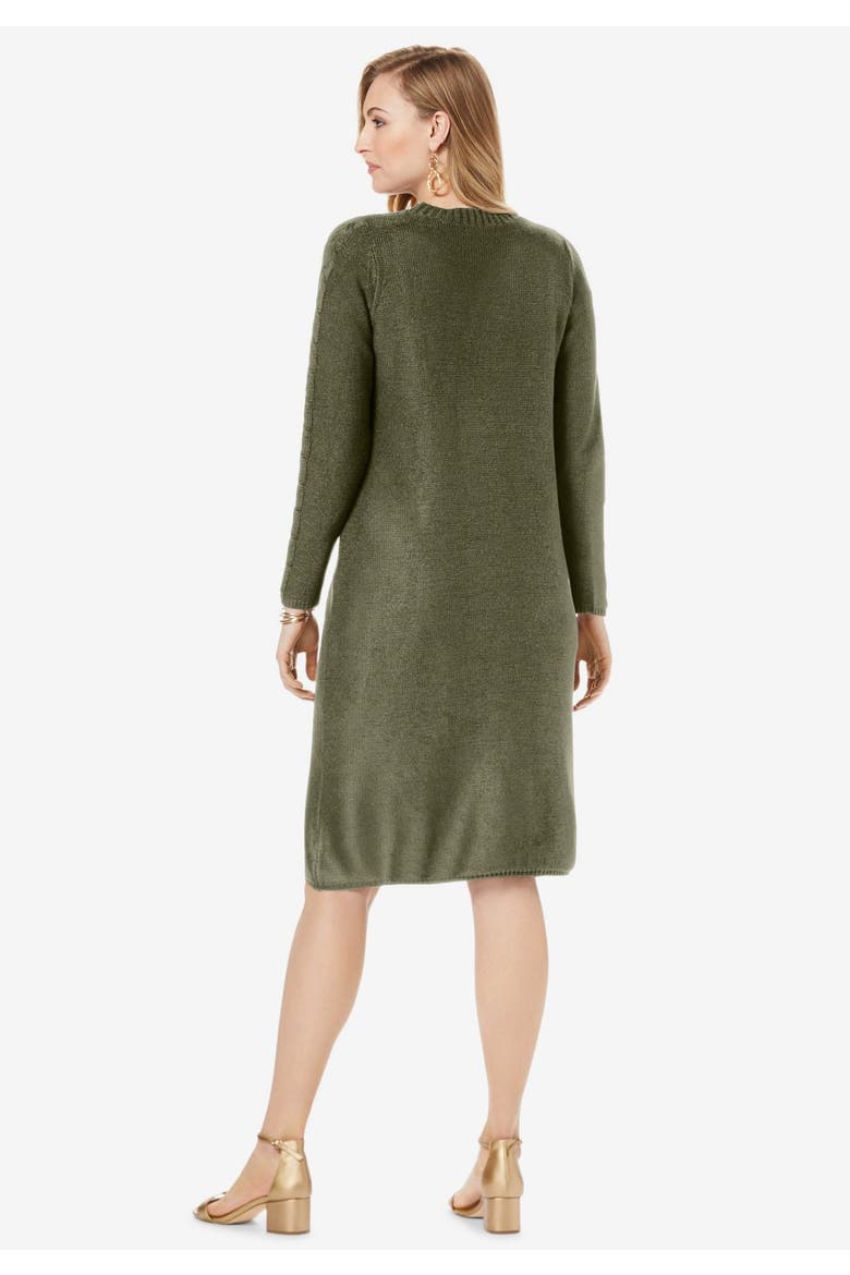 Cable Sweater Dress, Alternate, color, DARK OLIVE GREEN