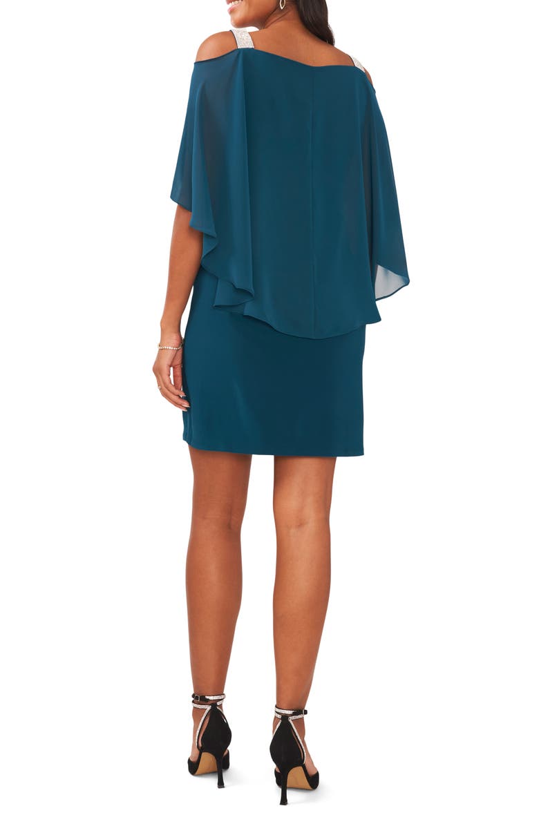 Chaus Cape Sleeve Cold Shoulder Sheath Dress, Alternate, color, Neo Emerald