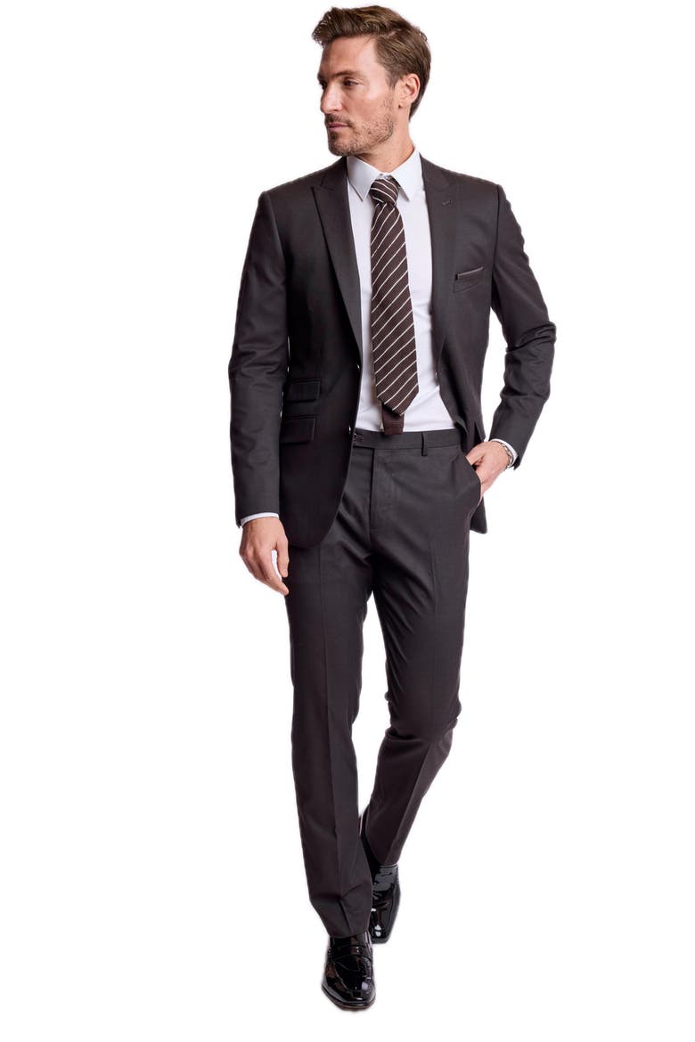 Downing Slim Fit Flat Front Pants, Alternate, color, DARK CHOCOLATE